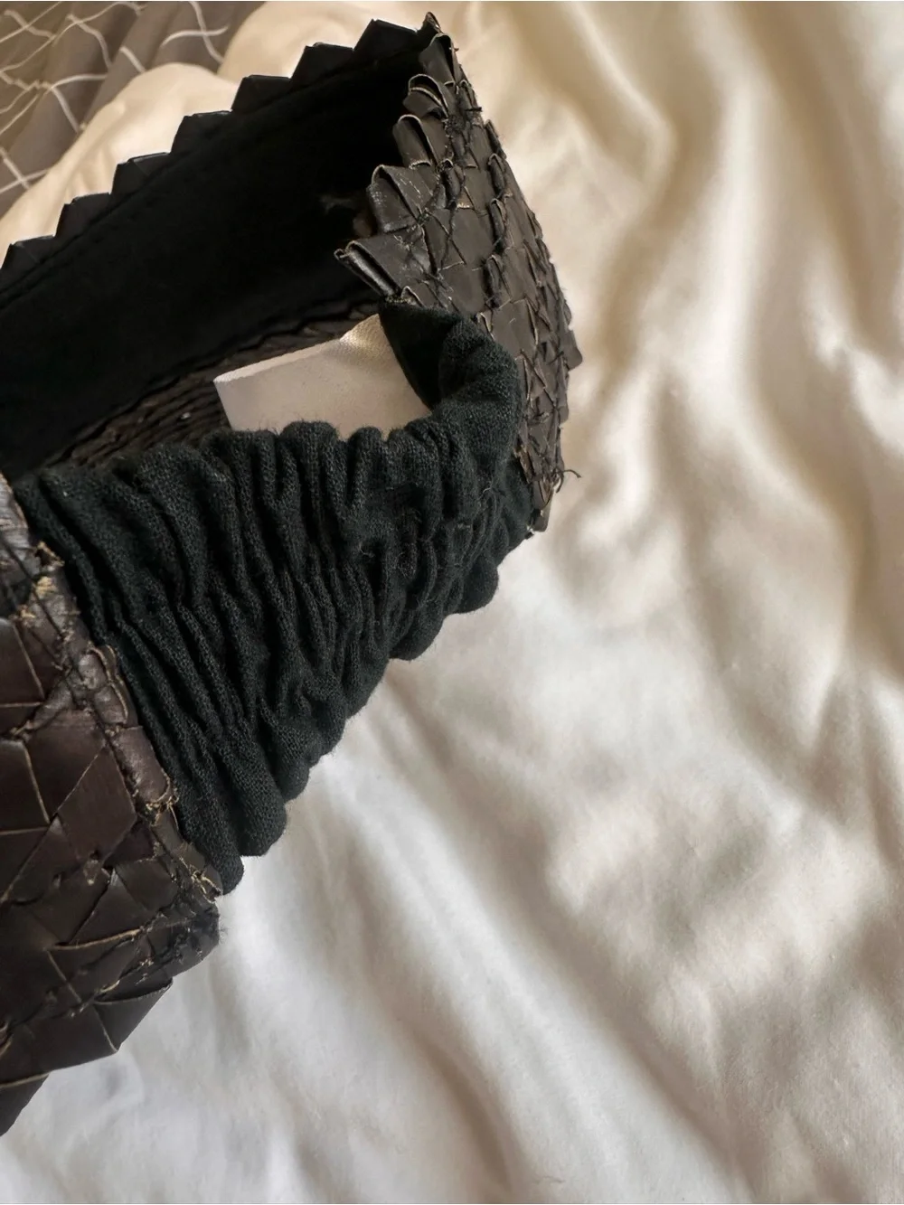 Woven Black Visor Hat - Textured Straw Look
